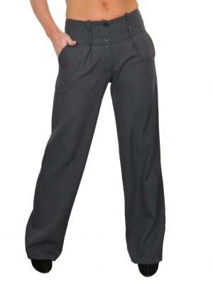 Ladies Dark Grey Wide Leg Feint Pinstripe Trouser
