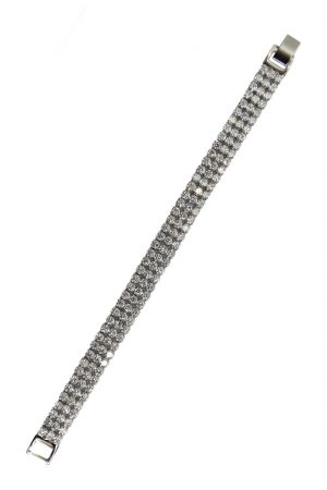 Ladies 3 Row Crystal Diamante Link Bracelet Silver