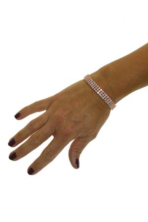 Womens 3 Row Crystal Diamante Link Bracelet Rose Gold