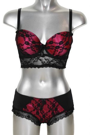 Red Black Lace Bra Hipster Set B, C Cup