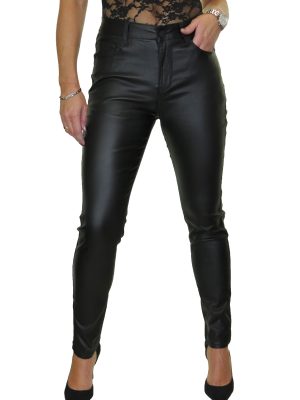 Womens High Waisted Leather Look Jeans