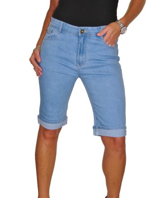 Stretch Denim Jeans Shorts Contrast Turn Cuff