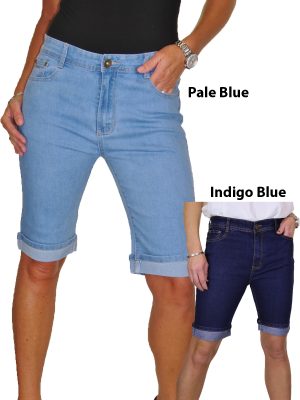 Stretch Jeans Denim Shorts Contrast Turn Cuff