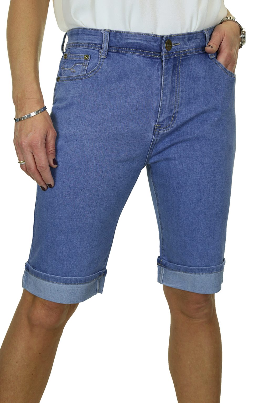 Stretch Denim Turn Cuff Jeans Style Shorts