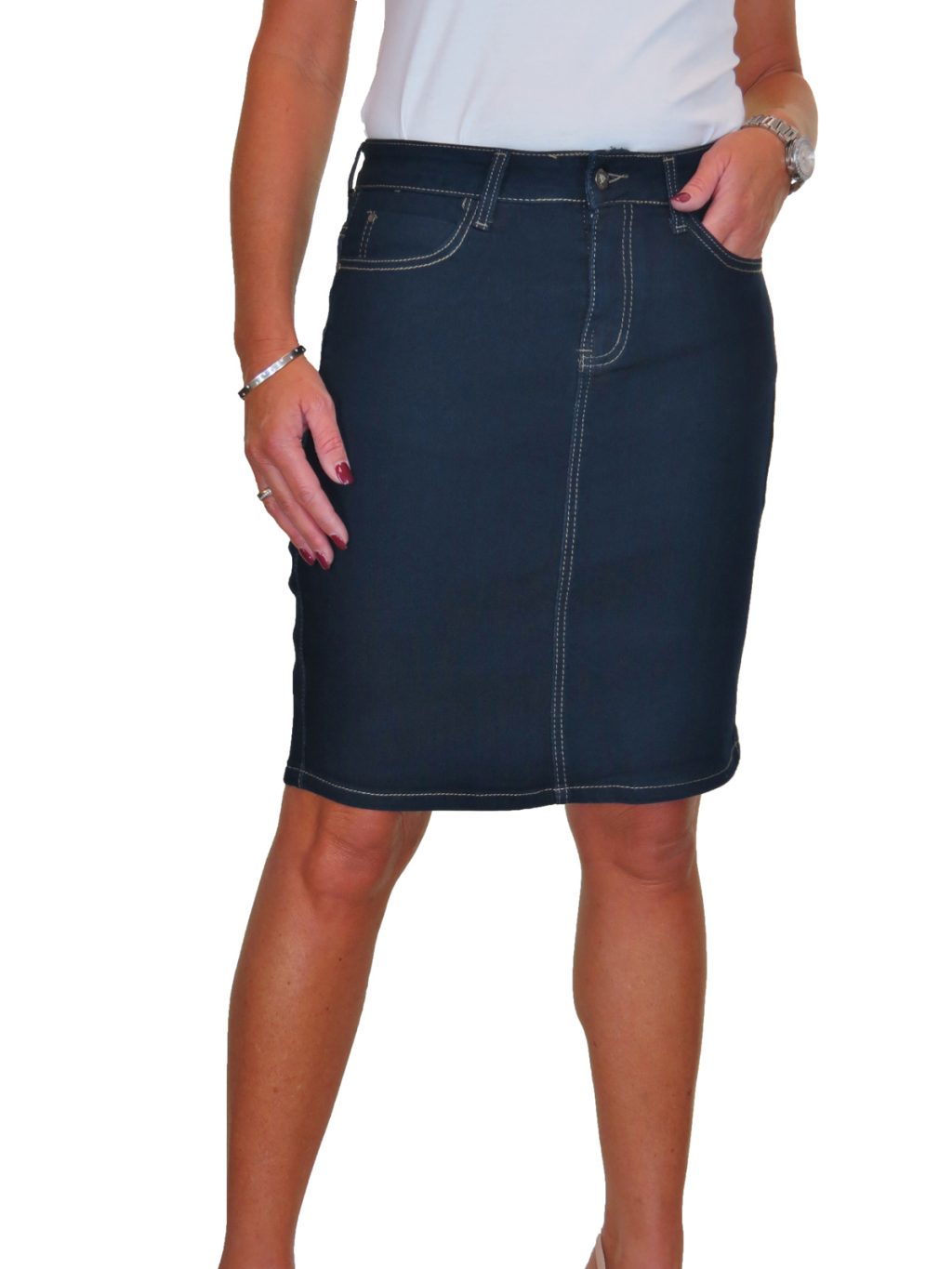 Ladies Stretch Denim Above Knee Jeans Skirt