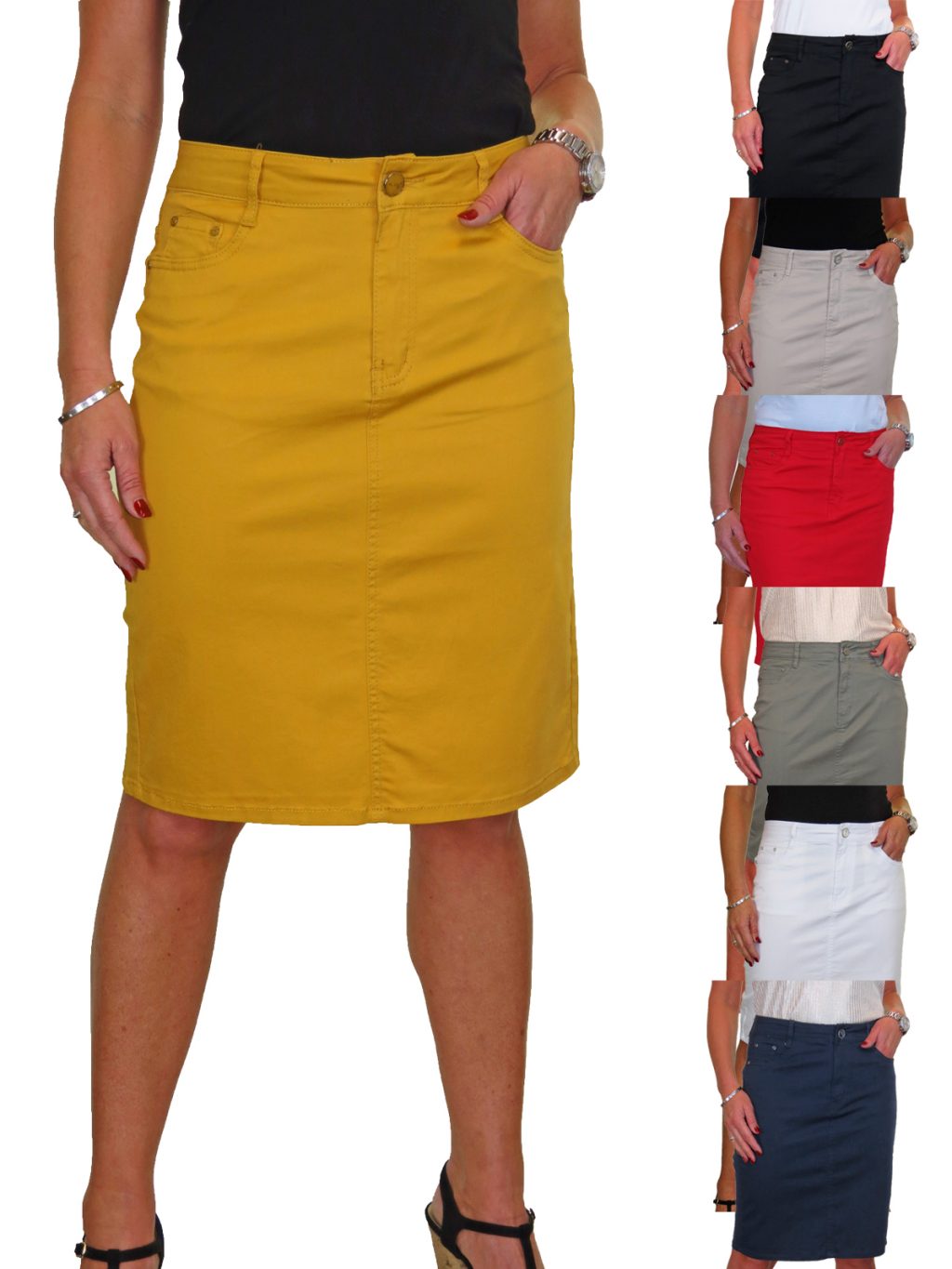 Stretch Chino Sheen Jeans Style Pencil Skirt