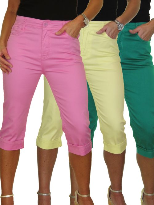 Bank Holiday Turn Up Cuff Jeans Chino Stretch Capri Cropped 