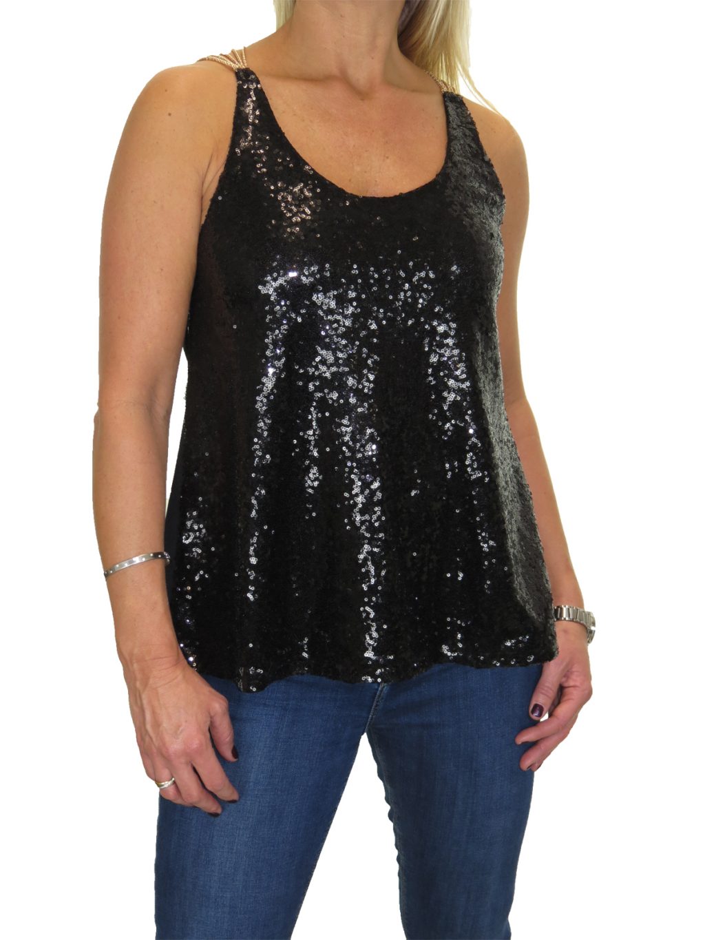 Ladies All Over Sequins Muscle Back Top