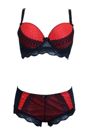 Valentines Push Up Lace Bra Set Black Red